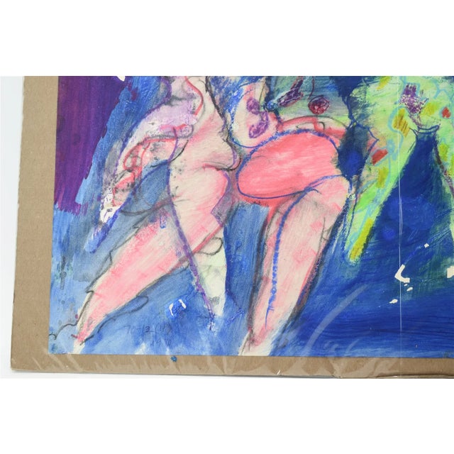 1970s Vintage Original Lucia Wilcox Gouache Mixed Median Abstract Nudes Painting Sketch For Sale - Image 5 of 10