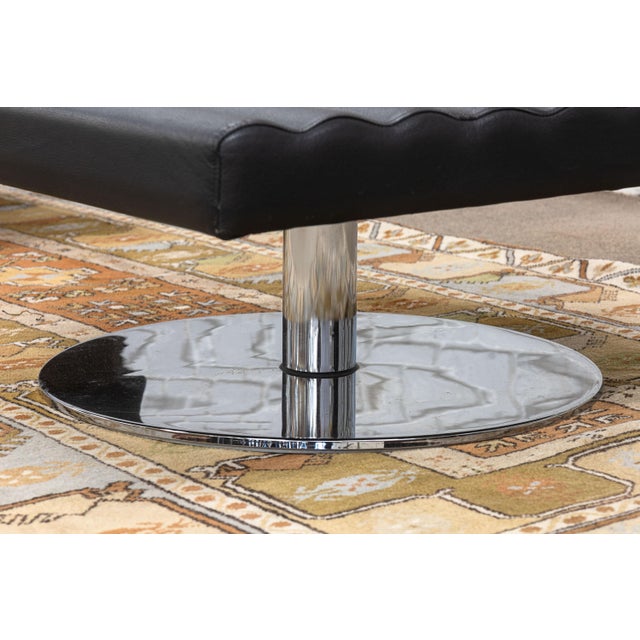 Pair of Black Leather Polished Chrome Modern Swivel Ottomans Minotti Style For Sale In Detroit - Image 6 of 7