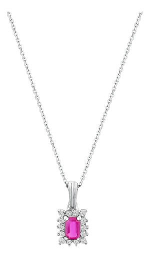 Ruby & Diamond Halo Pendant .87cttw 14k White Gold 16"