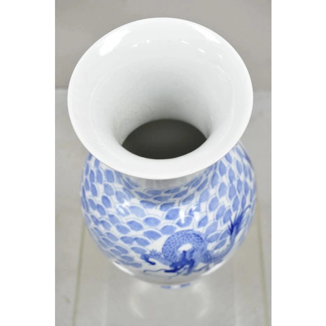 Vintage Chinese Export Delf Style Blue and White Porcelain 25" Tall Dragon Vase For Sale In Philadelphia - Image 6 of 11