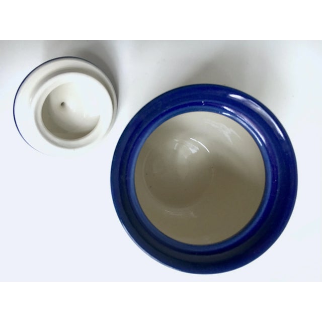 Vintage Maria Starzyk Hand Painted Bue "Pansy" Pottery Lidded Jar For Sale - Image 9 of 12