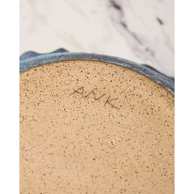 Organic Modern Decorative Bowl by Ank Studios in Textured Blue Ceramic For Sale - Image 12 of 12