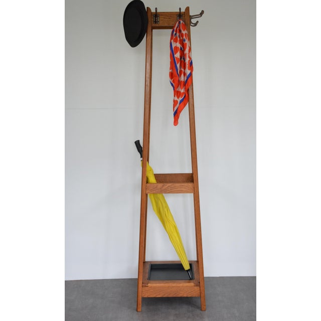 Mid-Century Oak Coat Stand with Umbrella Holders and Drip Tray, 1950 For Sale - Image 4 of 18
