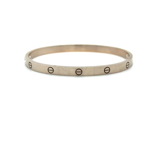 Silver Cartier, Love Medium Model Bangle Bracelet, 18k White Gold, Size 18 For Sale - Image 8 of 11