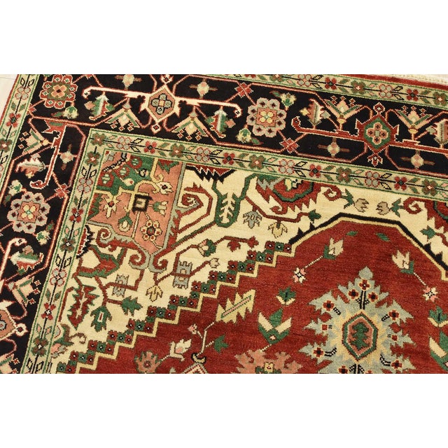 Textile Heriz Rug 9′ X 11’10” Red Wool Tribal Hand-Knotted Oriental Carpet For Sale - Image 7 of 15