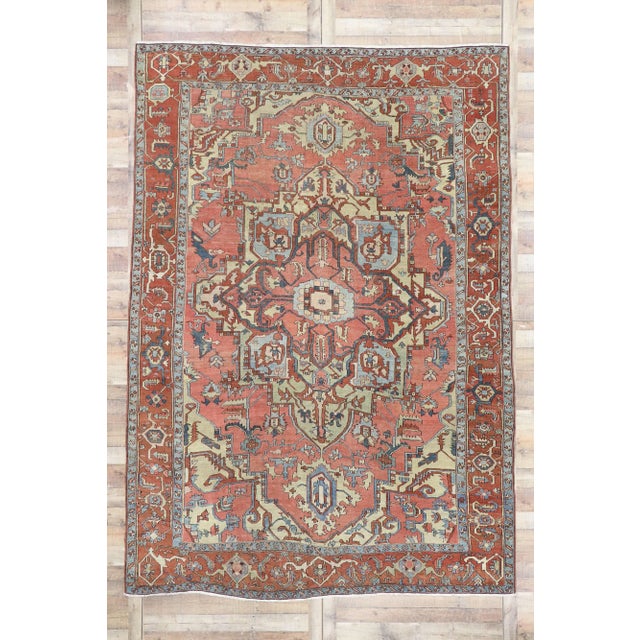 Brick Red Antique Persian Serapi Rug - 08'08 x 12'03 For Sale - Image 8 of 9