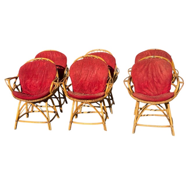 Rattan Armchairs, France, 1960s, Set of 6 For Sale - Image 6 of 12