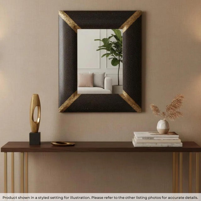Dimensions: 30" W x 2" D x 37" H Features: • 100% solid wood construction • Edges accented with hand hammered brass foil •...