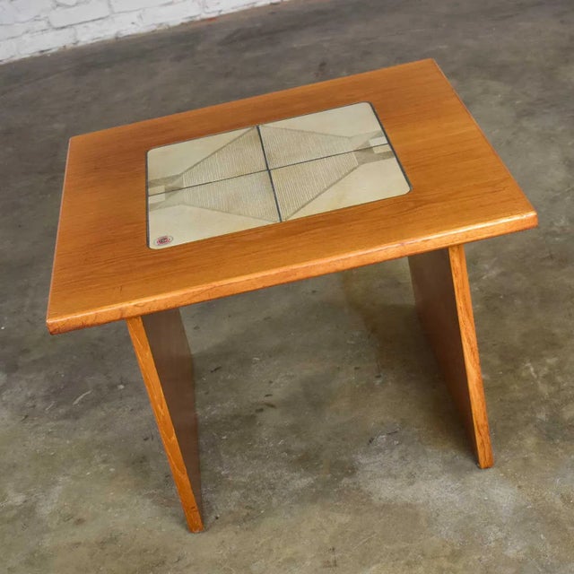 Fabulous mid-century modern Scandinavian teak side table or end table with unique tile insert by Gangso Mobler. Gorgeous...