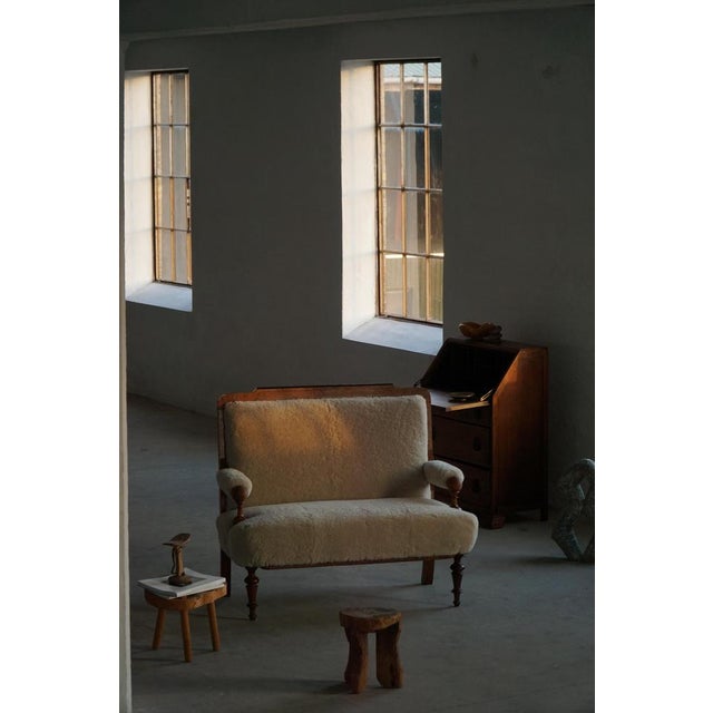 Danish 2-Seater Seater Sofa in Shearling Lambswool and Wood, 1930s For Sale - Image 11 of 18