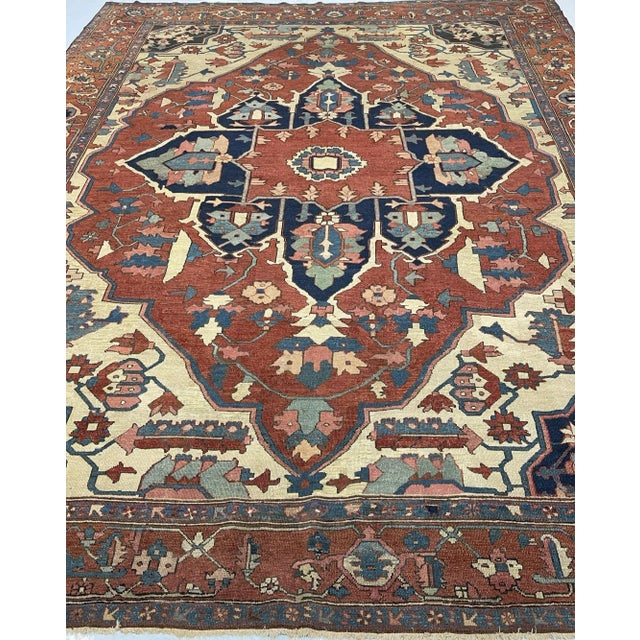 Beige Antique Persian Serapi Rug 9’9” X 12’4” For Sale - Image 8 of 9