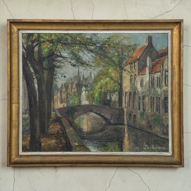 Realism Framed Oil on Canvas by Léon Mechelaere (1880-1964) 'Pont De L’Hydromel' For Sale - Image 3 of 16
