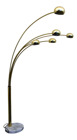 Vintage Swedish Five Arm Brass and Marble Base Floor Lamp, 1980s