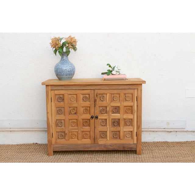 Carved Floral Lotus Buffet Cabinet For Sale - Image 10 of 10