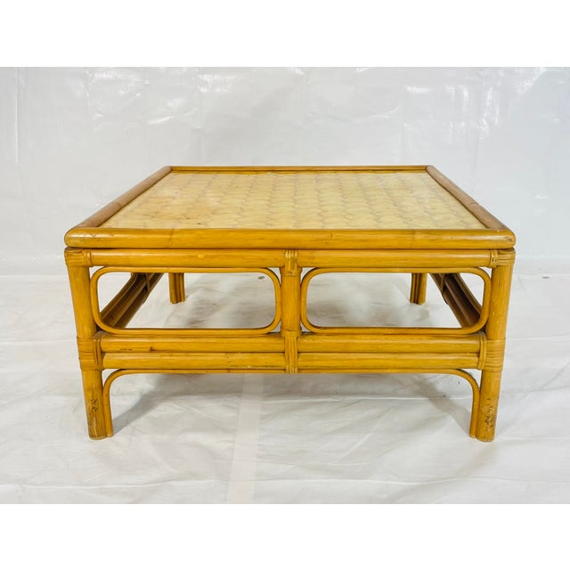 Vintage Bamboo Coffee Table With Capiz Shell Inlaid Top, 1970s For Sale In Los Angeles - Image 6 of 18