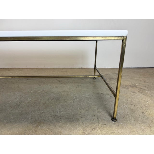 Mid Century Modern Brass Vitrolite Glass Coffee Table Attrib. To Paul McCobb / Irwin For Sale - Image 9 of 12