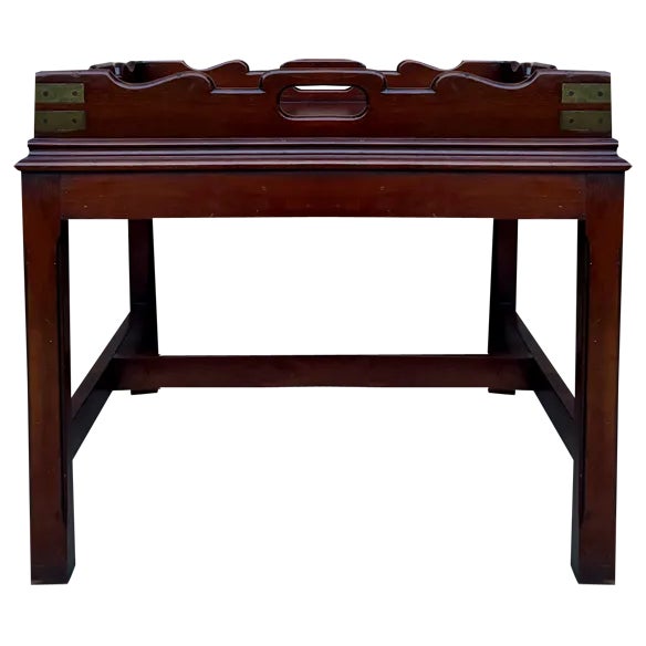 Early 20th Century Wood Coffee Table with Small Removable Tray, 1924, Set of 2 For Sale