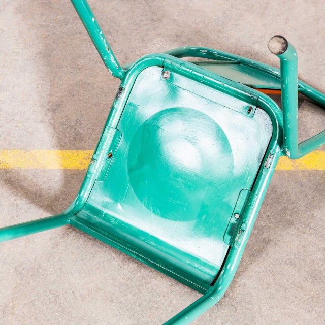 Tan Rexine T37 Dining Chairs with Sea Green Frames from Tolix, 1950s, Set of 10 For Sale - Image 12 of 13