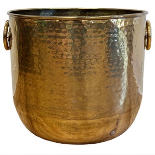 Large Vintage Hammered Brass Planter For Sale