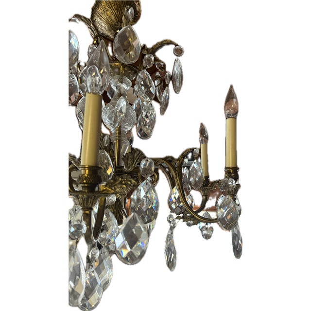 1960s Vintage Early 1960s Brass + Crystal Chandelier - 6 Arms/ Lights For Sale - Image 5 of 6