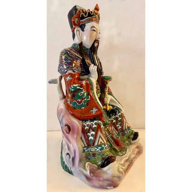 1930s Lu Xing Chinese Polychrome Glazed Porcelain Statue For Sale - Image 5 of 15
