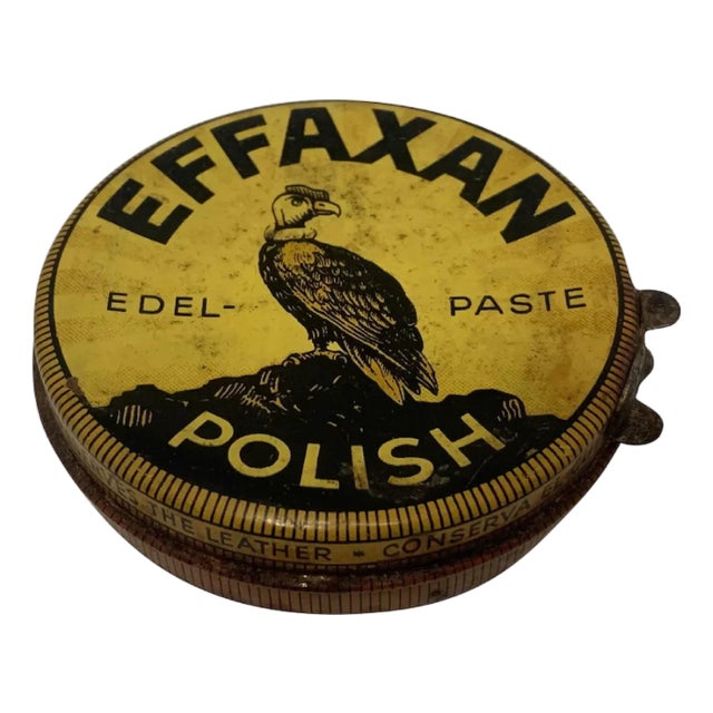 Vintage Effaxan Shoe Polish Tin: Vulture Litho, c. 1930s For Sale