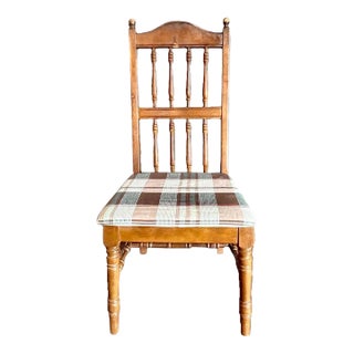 Vintage Dixie Dinette Side Chair-Plaid Upholstered-Colonial Revival-Farm-Desk For Sale