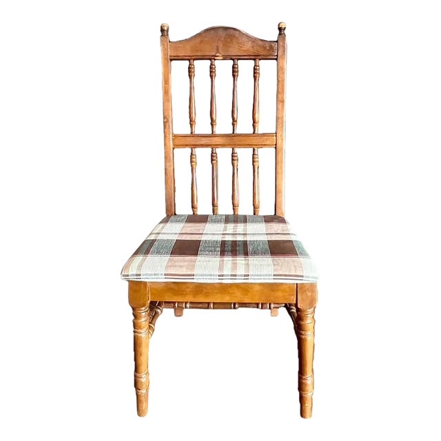 Vintage Dixie Dinette Side Chair-Plaid Upholstered-Colonial Revival-Farm-Desk For Sale