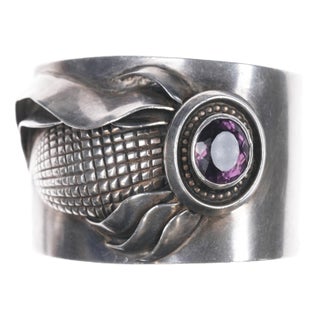 7" Masha Native American Sterling Corn Cuff Bracelet With Amethyst For Sale