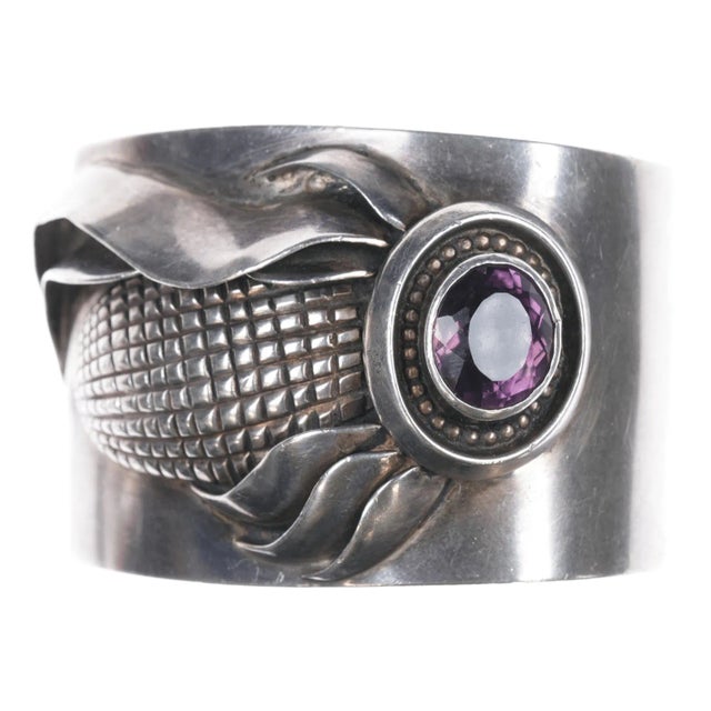 7" Masha Native American Sterling Corn Cuff Bracelet With Amethyst For Sale