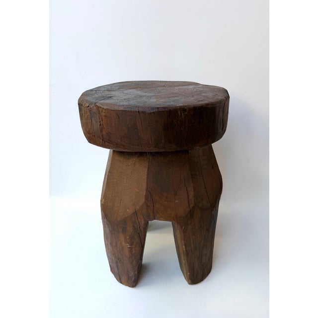Mid-Century Modern Pair of Brutalist Massive Wood Mushroom Stools. Italy, 1960s For Sale - Image 9 of 13