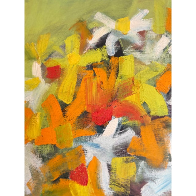 Textile Mid-Century Modern Abstract Floral Painting Signed For Sale - Image 7 of 9