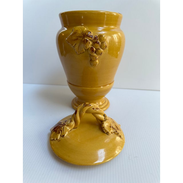 1980s Arte Italica "Sole Mustard" Ceramic 13" Tall Yellow Jar With Lid Grapes Leaves Design Made in Italy For Sale - Image 15 of 18