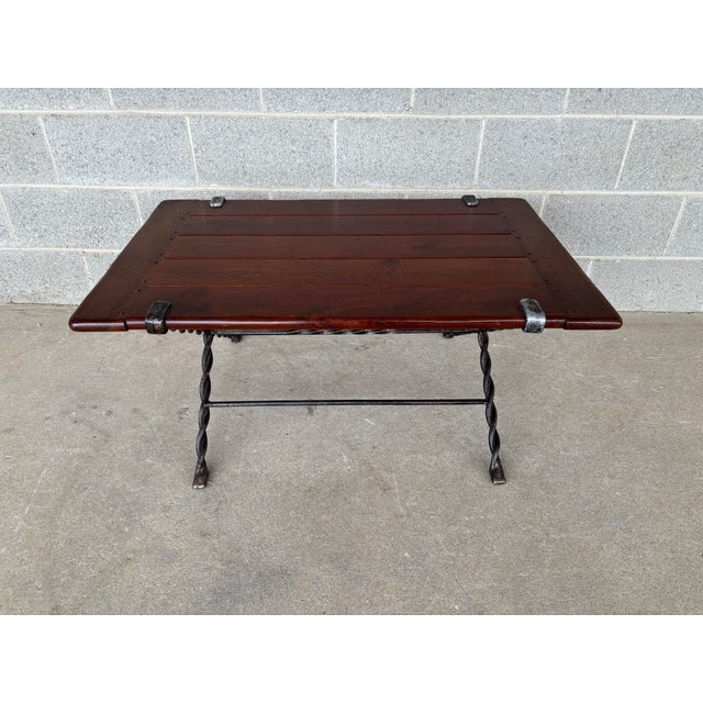 Spanish Revival Style Cherry & Cast Iron 38" Coffee Table For Sale - Image 4 of 8