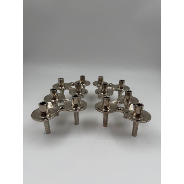 1950s Mid-Century Modern Silver-Plated Taper Holders by Stoff for BMF, West Germany, 1950s, Set of 4 For Sale - Image 5 of 14