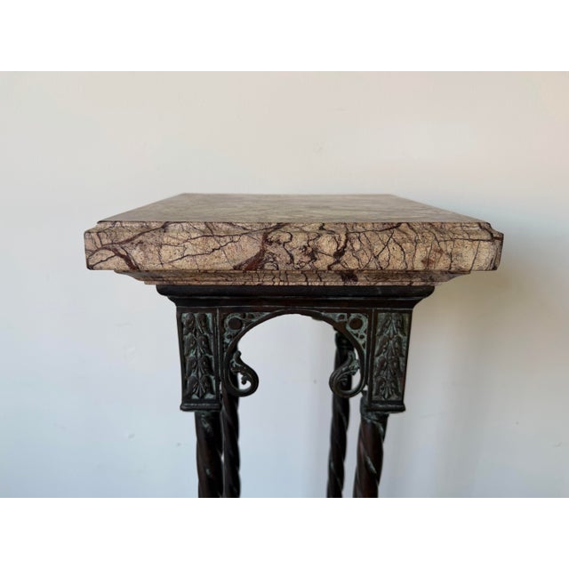 1980s Vintage Neoclassical - Style Brass & Marble Pedestal With Twisted Columns and Claw Feet For Sale - Image 5 of 12