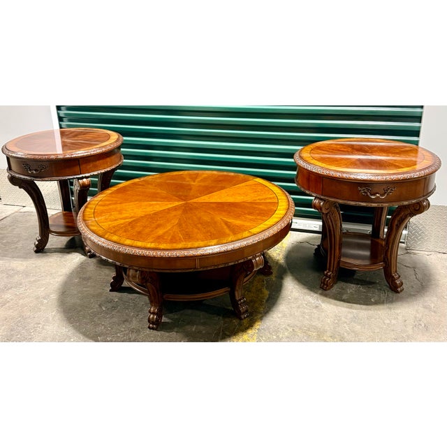Traditional A.r.t. Furniture Co. Round Coffee Table With Two End Tables For Sale - Image 3 of 12