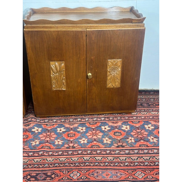 1980s Pair of Wood Night Stands With Carved Wood Panels For Sale In New York - Image 6 of 11