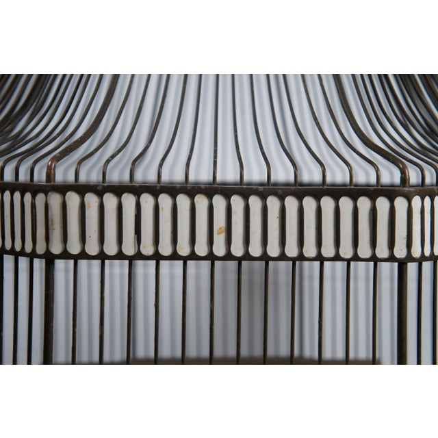 Metal Mid 19th Century Monumental Antique Victorian Brass Octagonal Hanging Dome Top Bird Cage For Sale - Image 7 of 12