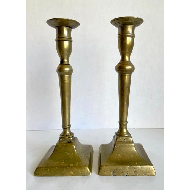Metal Pair of Antique 18th-19th C. Georgian Brass Candlestick Holders For Sale - Image 7 of 8