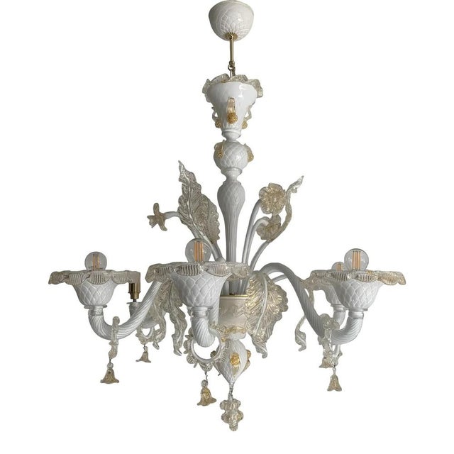 Murano Glass Chandelier in Milky and Gold with Flowers and Leaves by Simoeng For Sale - Image 14 of 14