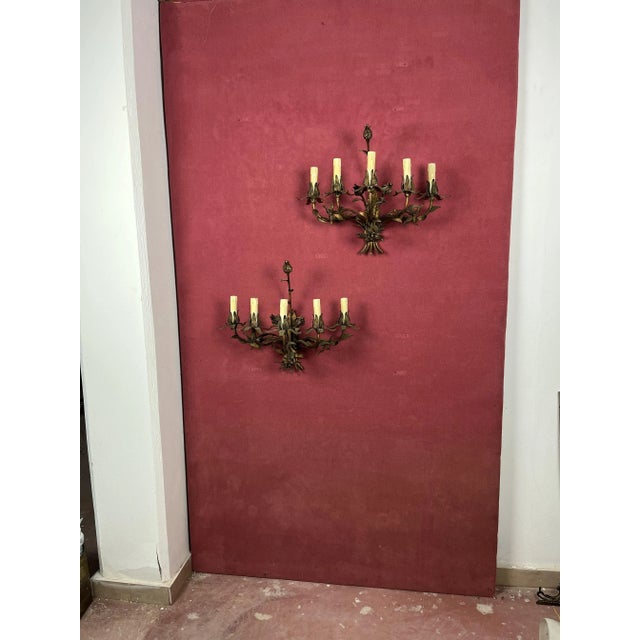 1950s Mid-Century French 5-Light Wall Lamps, 1950s, Set of 2 For Sale - Image 5 of 11