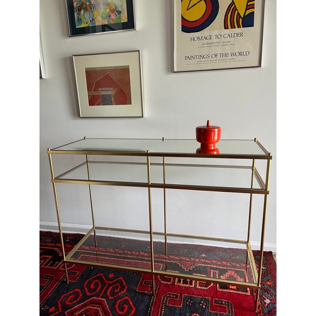 Mid-Century Modern 1990s Williams Sonoma Home Terrace Brass & Glass Console Table For Sale - Image 3 of 7