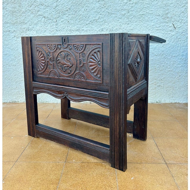 Spanish Renaissance Revival Carved Oak Chest with Lift Top, 1920s For Sale - Image 14 of 17