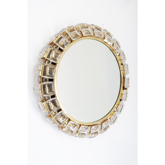 Metal Illuminated Round Crystal Glass and Brass Mirror from Palwa, 1960s For Sale - Image 7 of 10