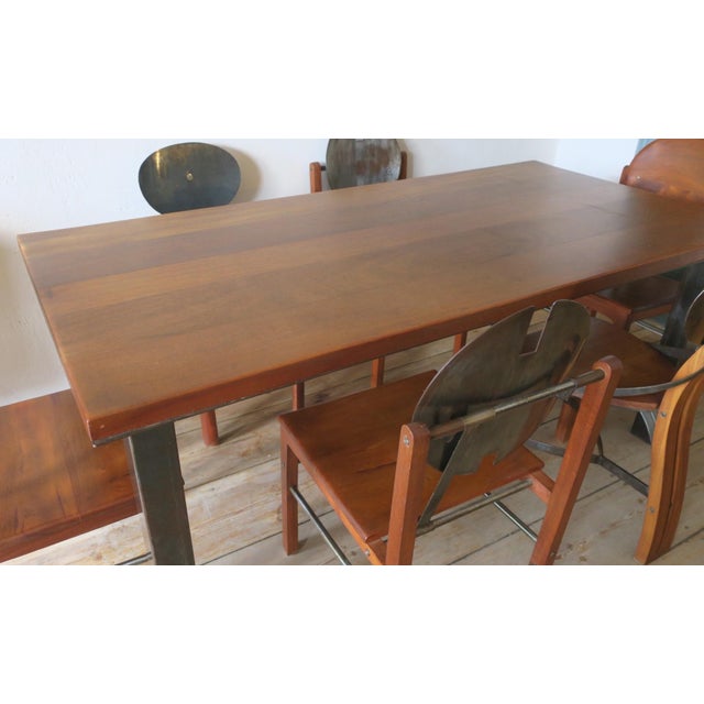 Mid-Century Brutalist Teak and Steel Dining Table and Chairs, Set of 7 For Sale - Image 17 of 18