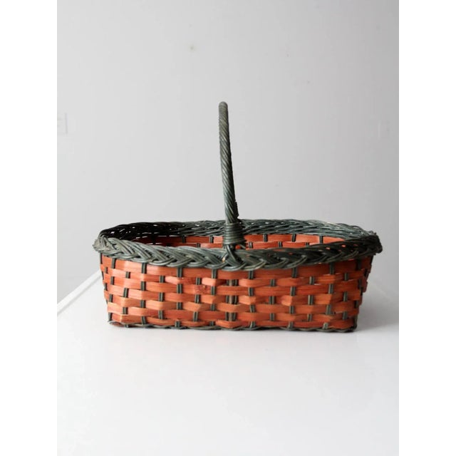 Vintage Red & Green Wicker Basket For Sale - Image 12 of 12