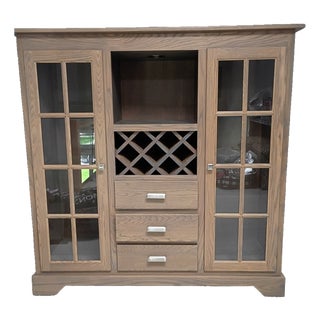 Walter E Smithe Oak Wine Bar Cabinet With Glass Doors For Sale