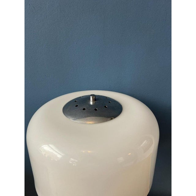 White Space Age Chrome Table Lamp with White Acrylic Glass Mushroom Shade For Sale - Image 8 of 11
