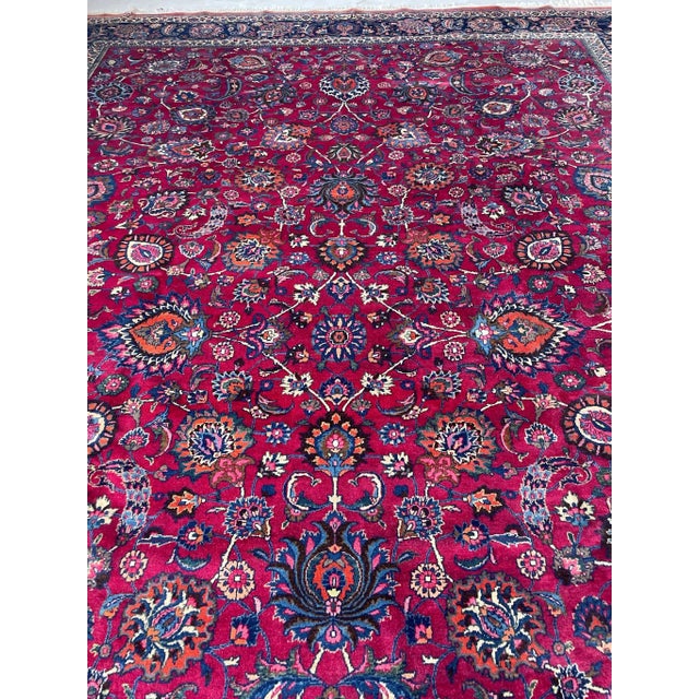 Ruby Red Vintage Persian Mashad Rug - 11.7 X 16 For Sale - Image 8 of 12